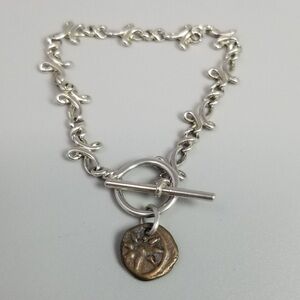 Vintage The Gift Premier Designs Silver Tone Copper Coin Accent Toggle Bracelet